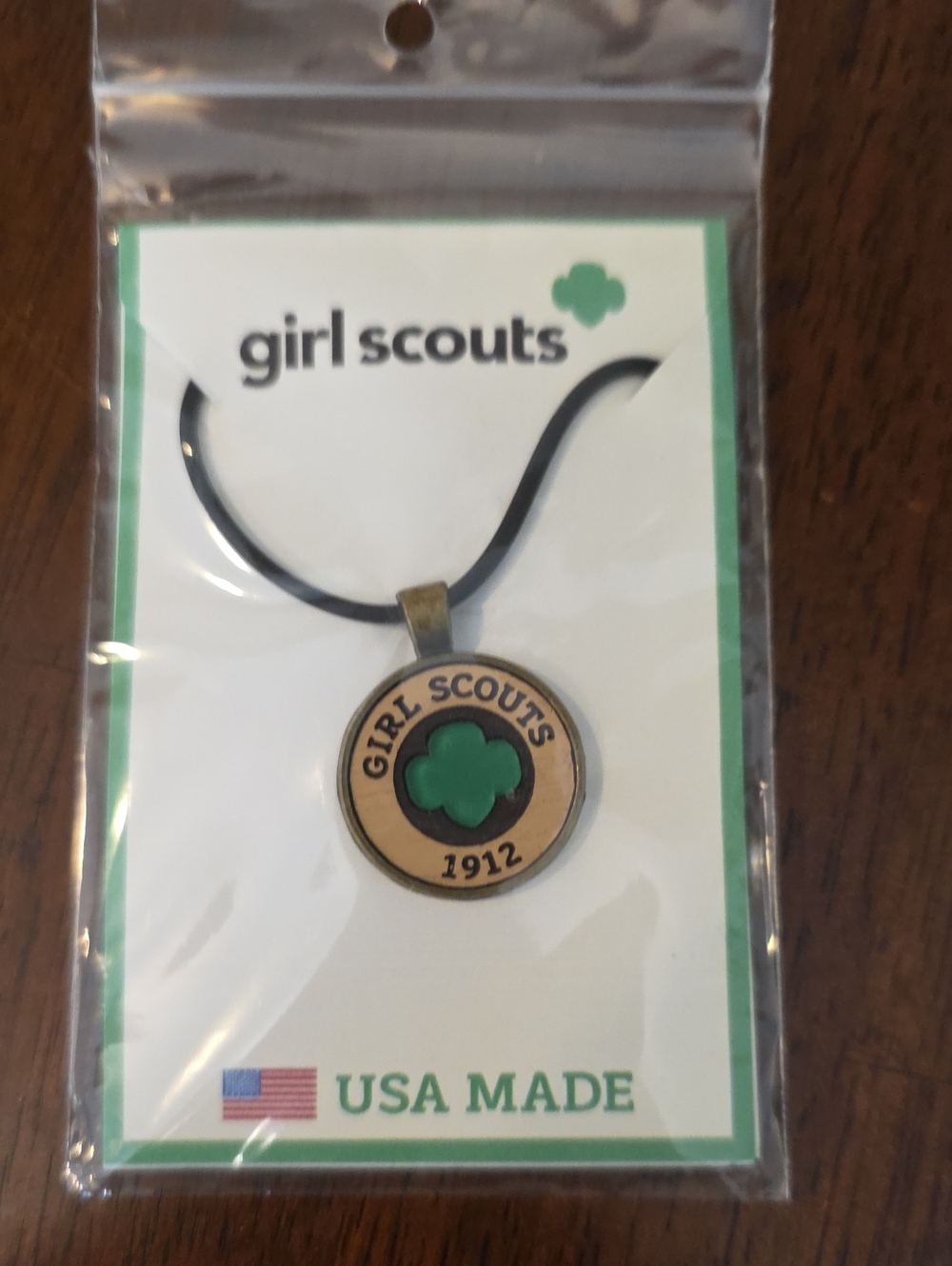 Girl Scouts Green Clover Medallion Necklace